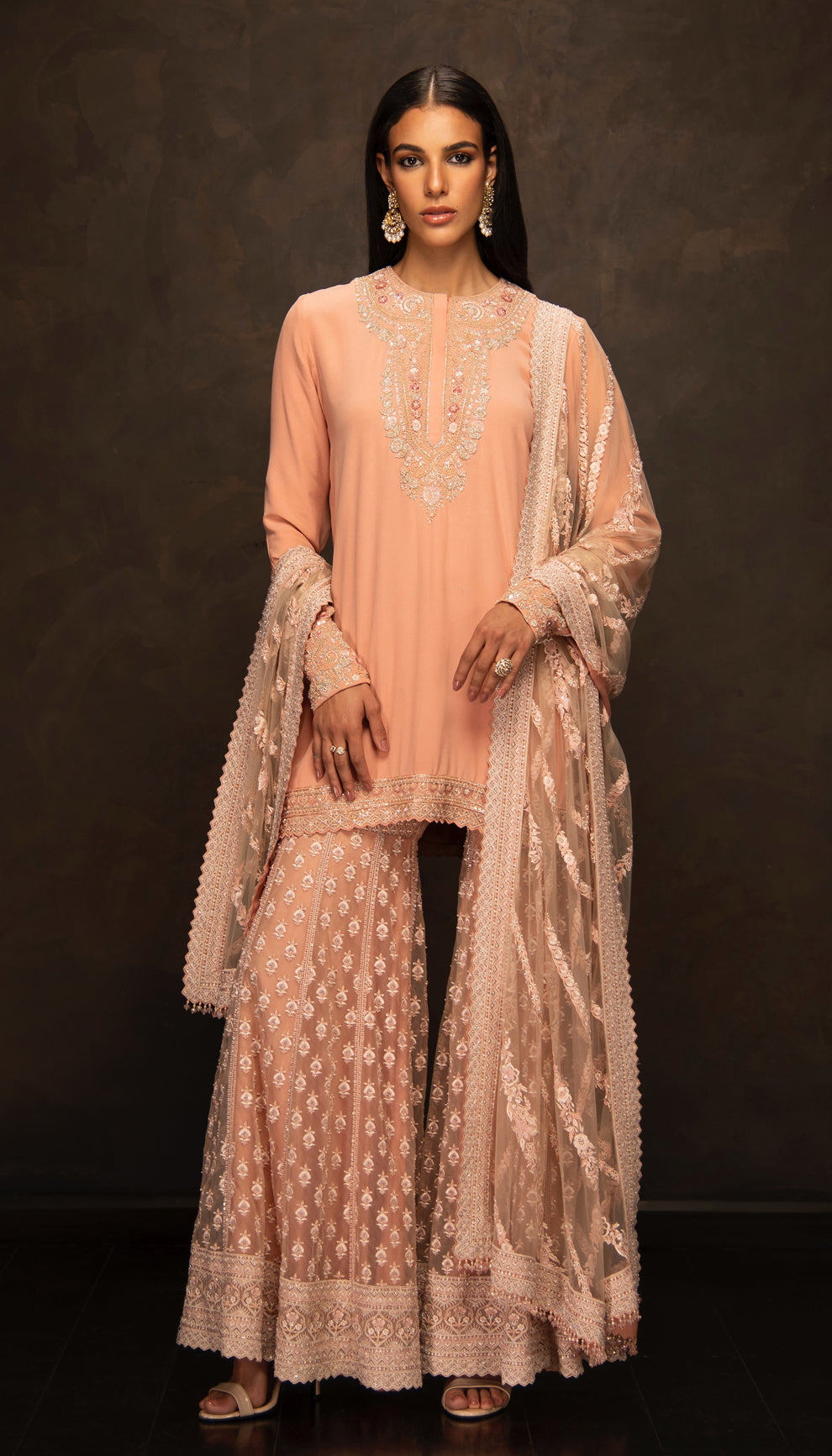 The Peach Blush Embroidered Sharara Set