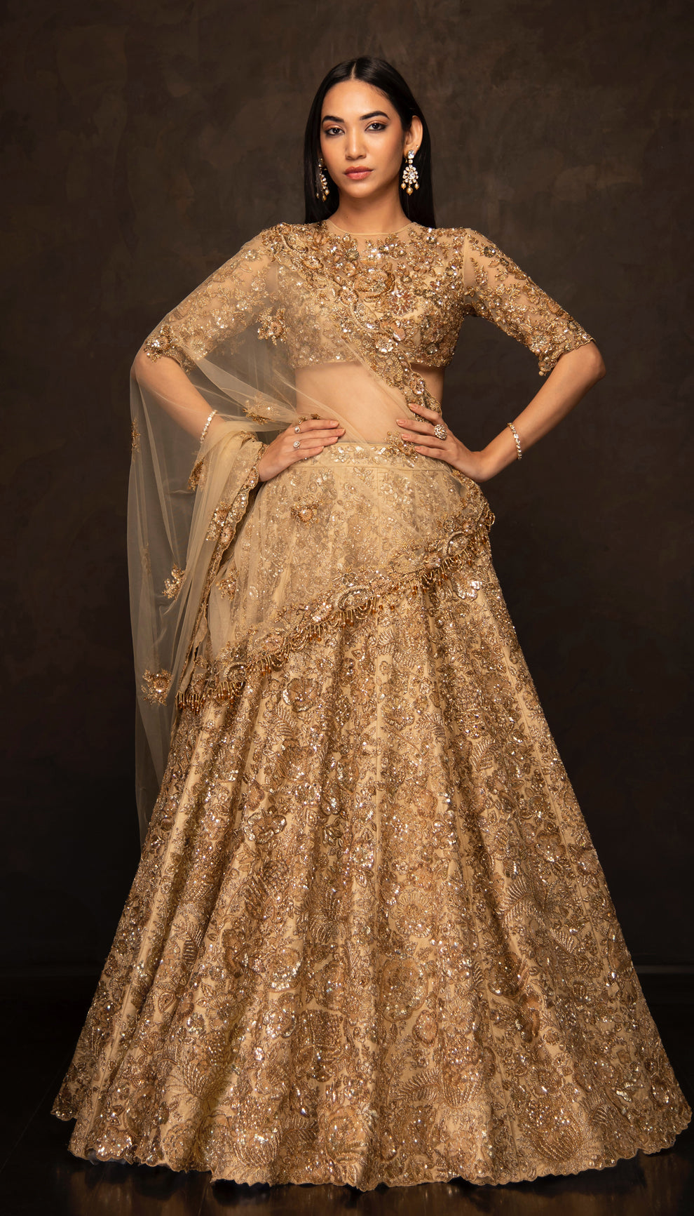 The Tropical Bloom Champagne Lehenga