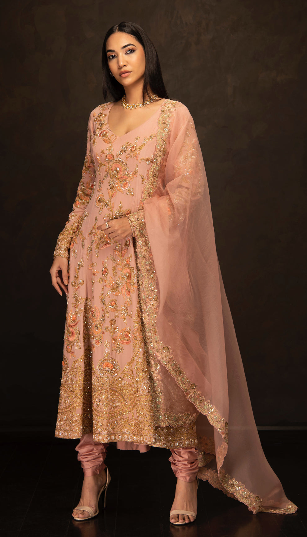 The Blush Pink Crepe Silk Kalidar