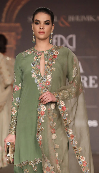 A Muted Olive Crepe Silk Kurta