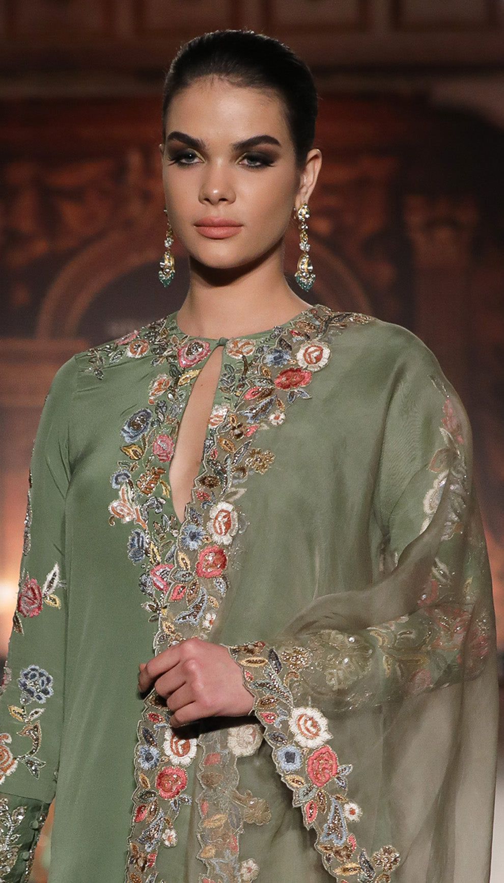 A Muted Olive Crepe Silk Kurta