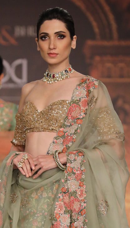 A Vintage Green Raw Silk Lehenga