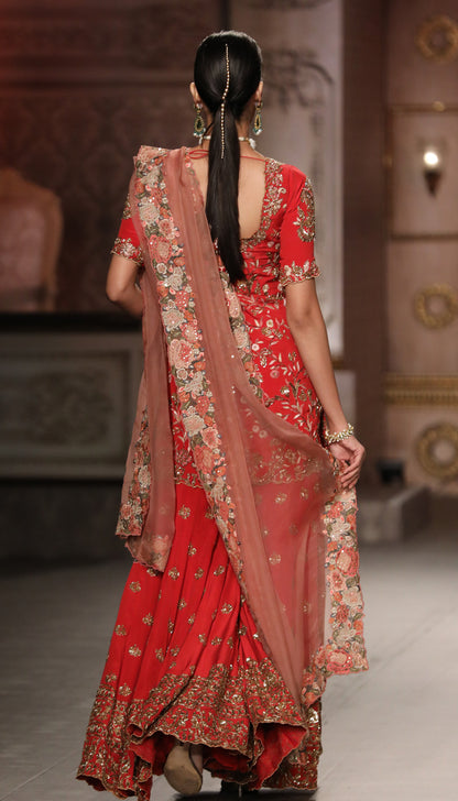 A Classic Deep Red Bridal Sharara