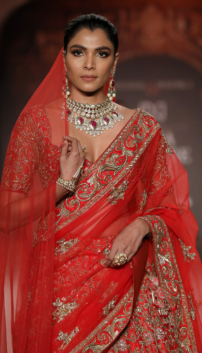 A Fiery Red Raw Silk Lehenga