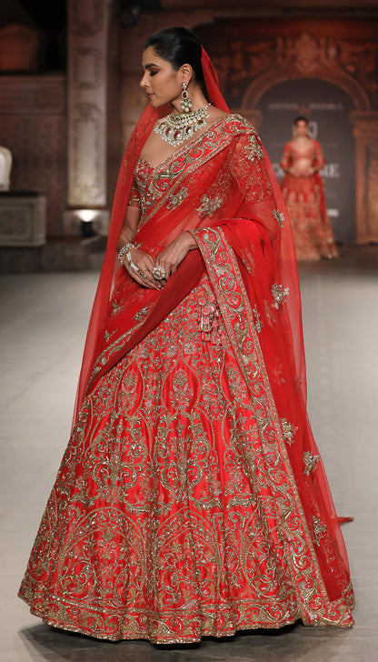 A Fiery Red Raw Silk Lehenga