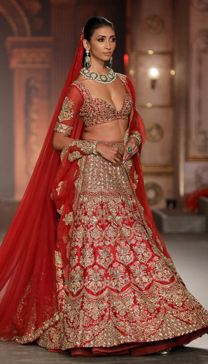 A Deep Red Raw Silk Lehenga