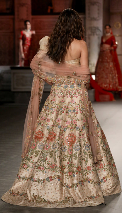 Kriti Sanon in a Muted Beige Raw Silk Lehenga Inspired by 17th Century Frescos