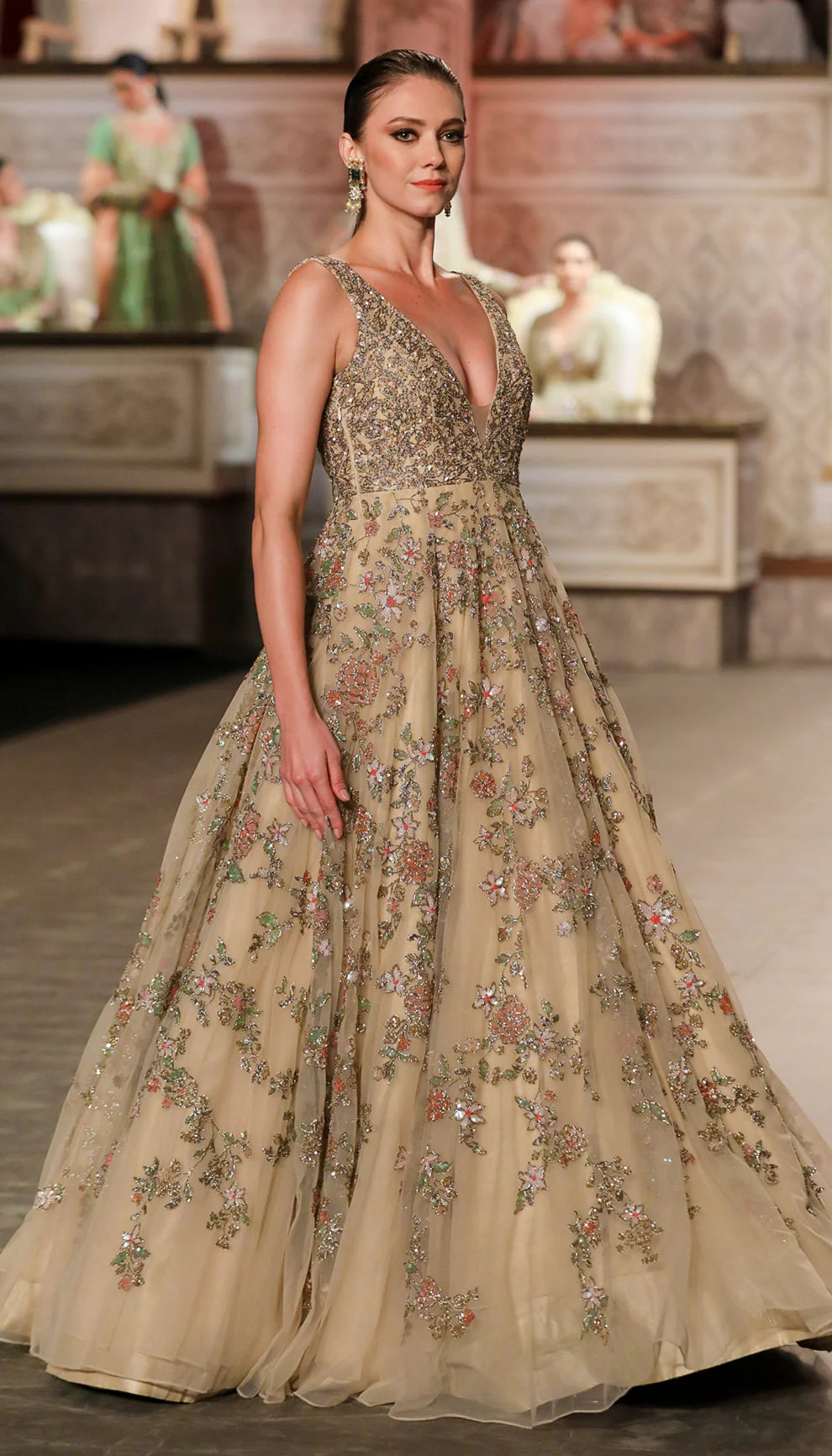 The Muted Ivory Embroidered and Sequined Gown - Shyamal & Bhumika The Muted Ivory Embroidered and Sequined Gown - Shyamal & Bhumika
