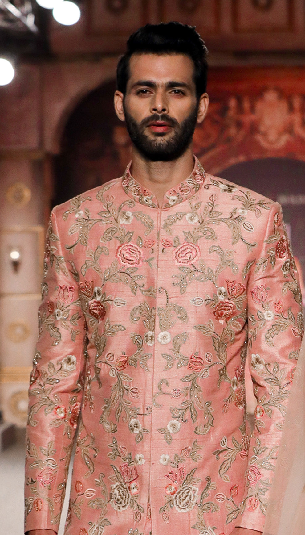 A Classic Muted Pink Raw Silk Sherwani