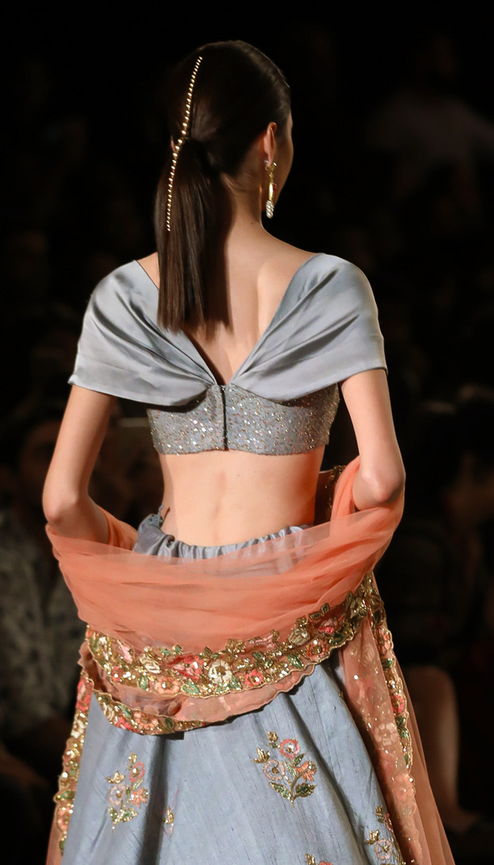 A Classic Asymetric Hem Pale Blue Raw Silk Lehenga