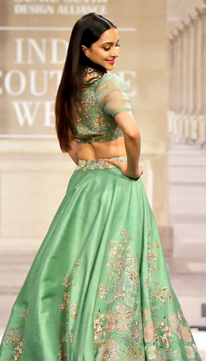 Kiara Advani Inspired European Green Raw Silk Lehenga by Shyamal & Bhumika