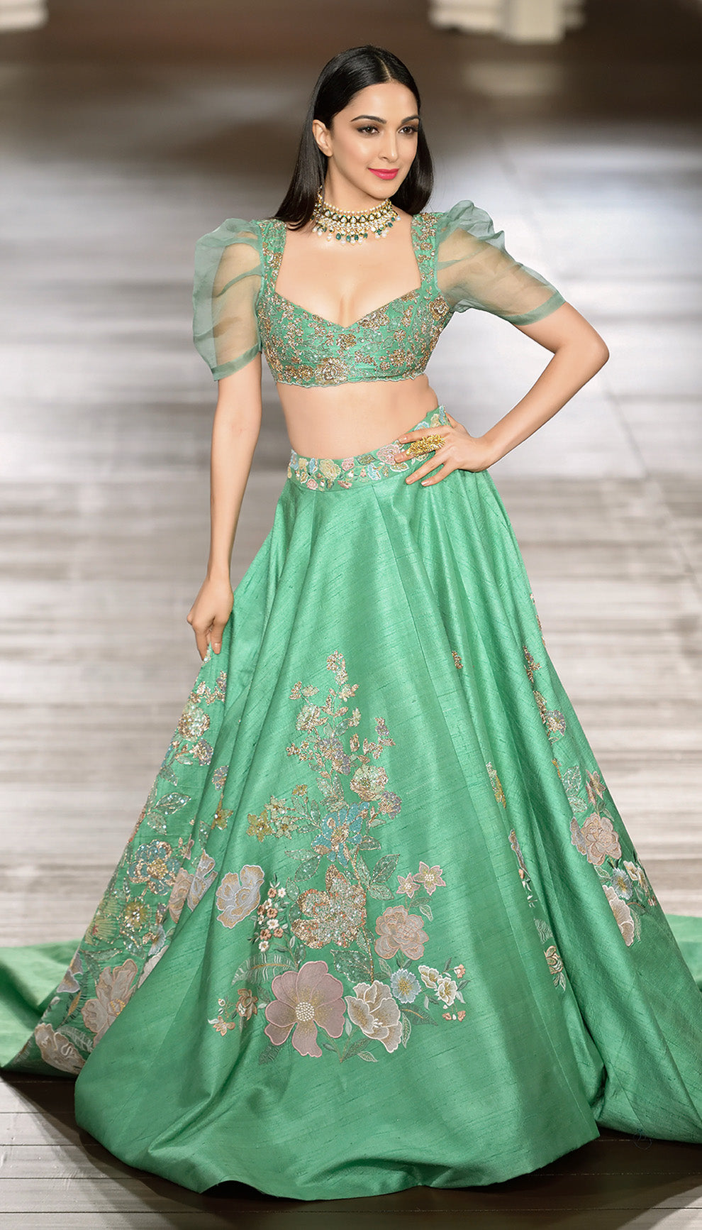 Kiara Advani Inspired European Green Raw Silk Lehenga by Shyamal & Bhumika