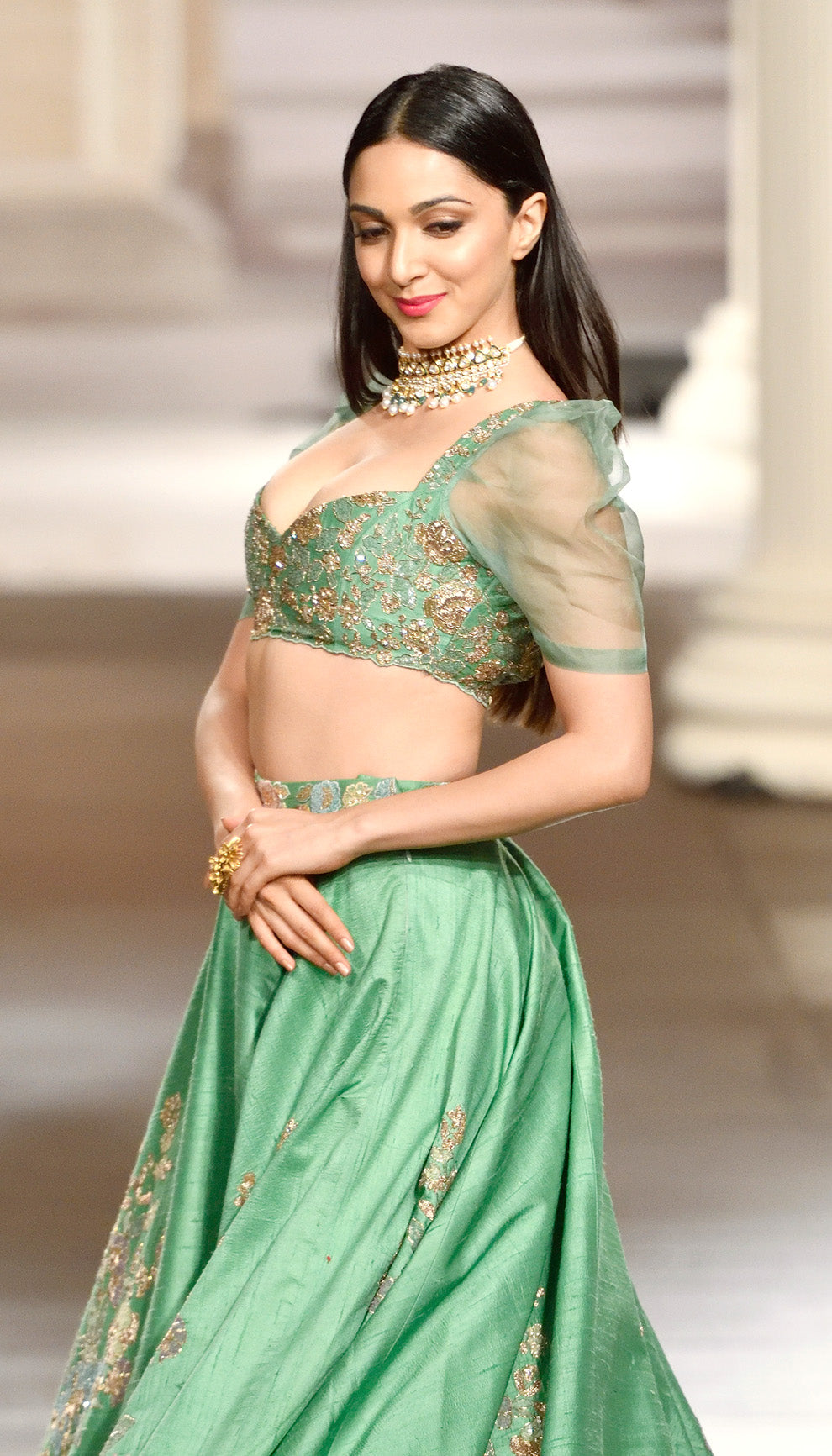 Kiara Advani Inspired European Green Raw Silk Lehenga by Shyamal & Bhumika