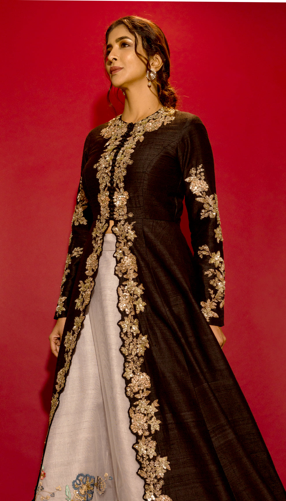 Lakshmi Manchu in a Black jacket lehenga by shyamal & bhumika