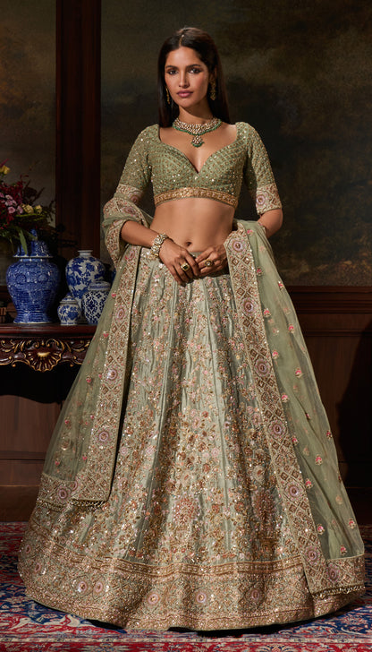 Fennel Green Raw Silk Lehenga