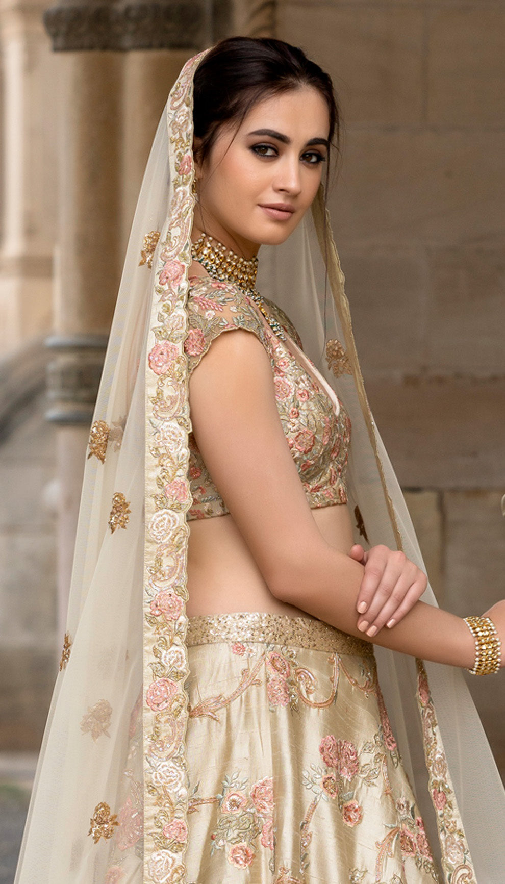 An Almond Beige Raw Silk Lehenga