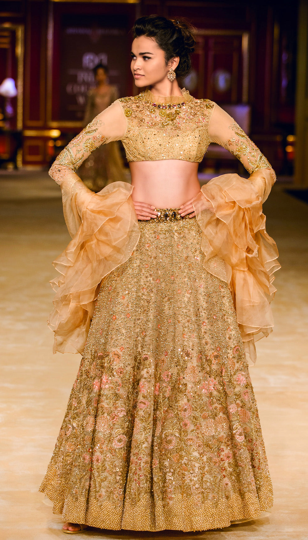The Champagne Gold Tulle Lehenga