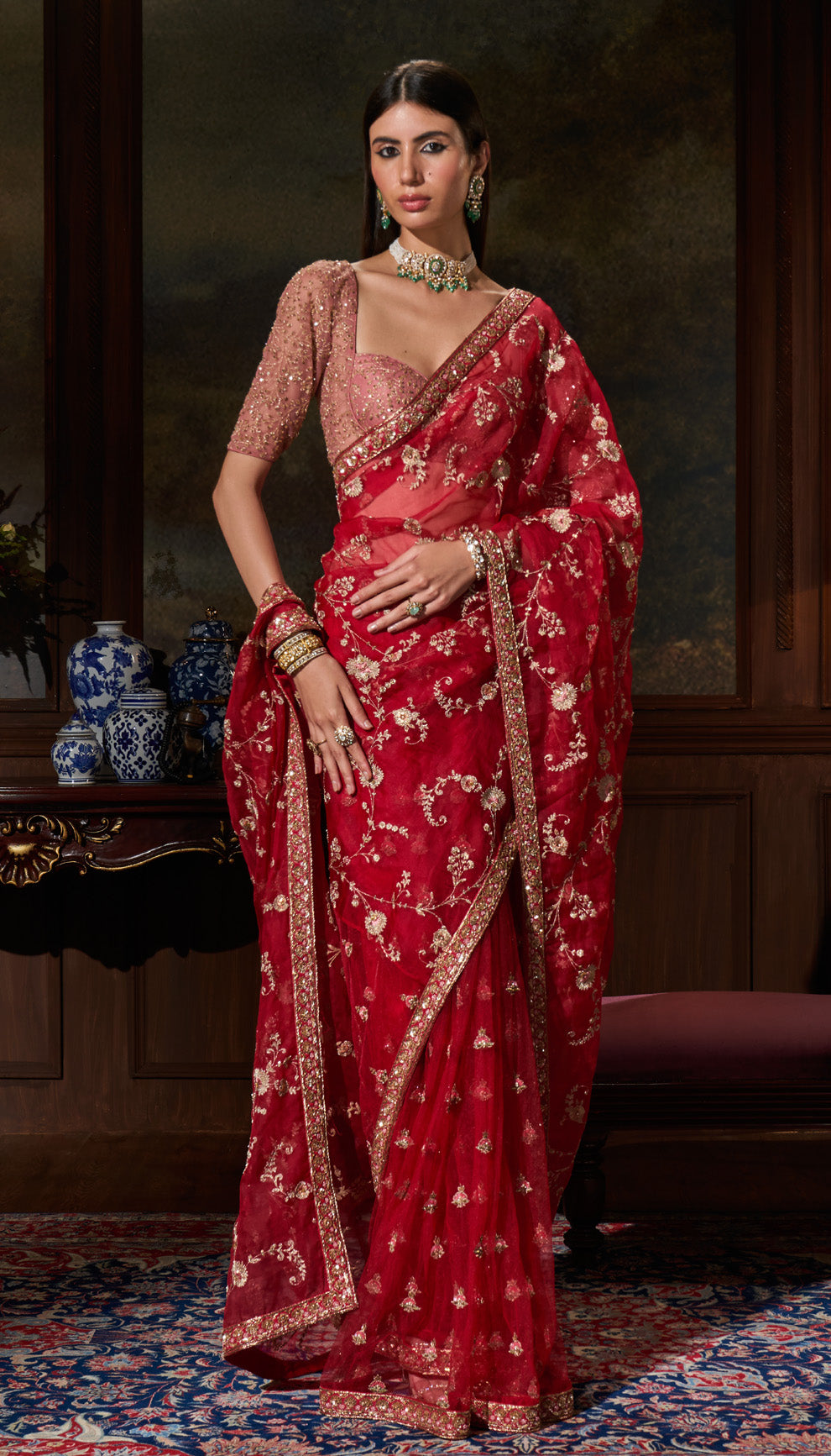 Red Organza Saree