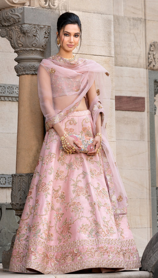 A Vintage Rose Pink Phool Zameen Lehenga