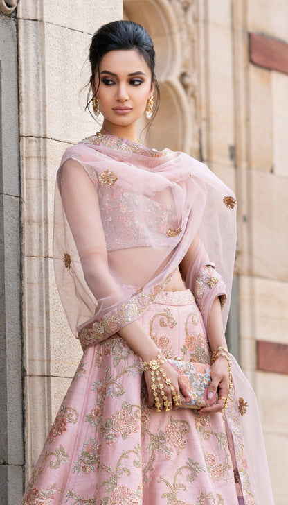 A Vintage Rose Pink Phool Zameen Lehenga