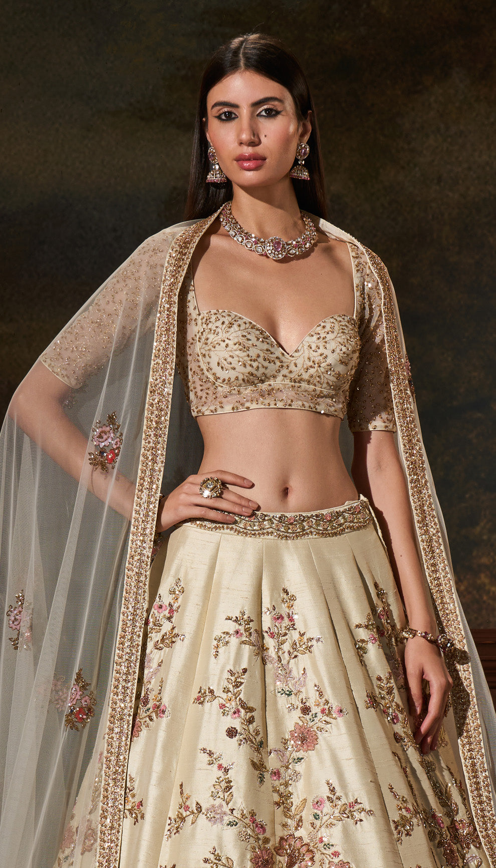 Vintage Ivory Raw Silk Lehenga