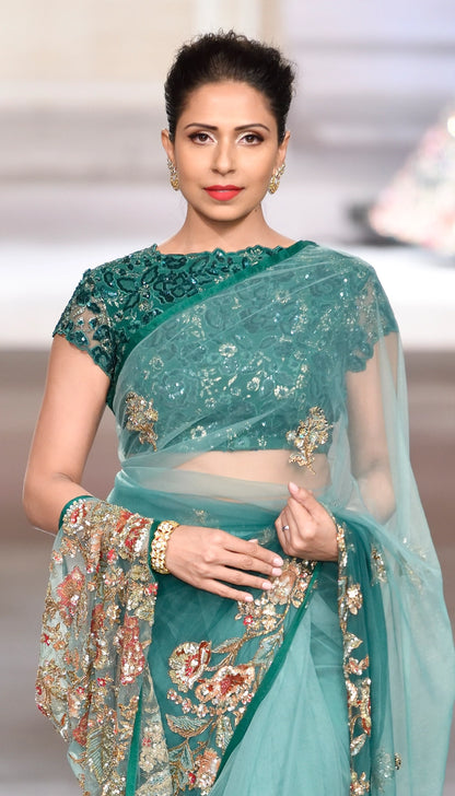 Emerald Ombre Tulle Saree