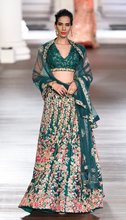 Emerald Green Raw Silk Lehenga