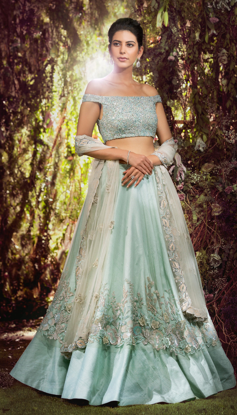 High-Low Tulle Lehenga with Aari Embroidery