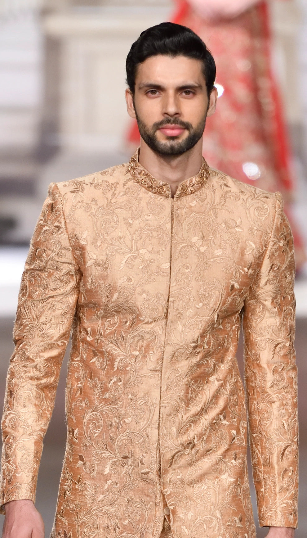 Vintage Beige Raw Silk Sherwani with Floral Thread Embroidery