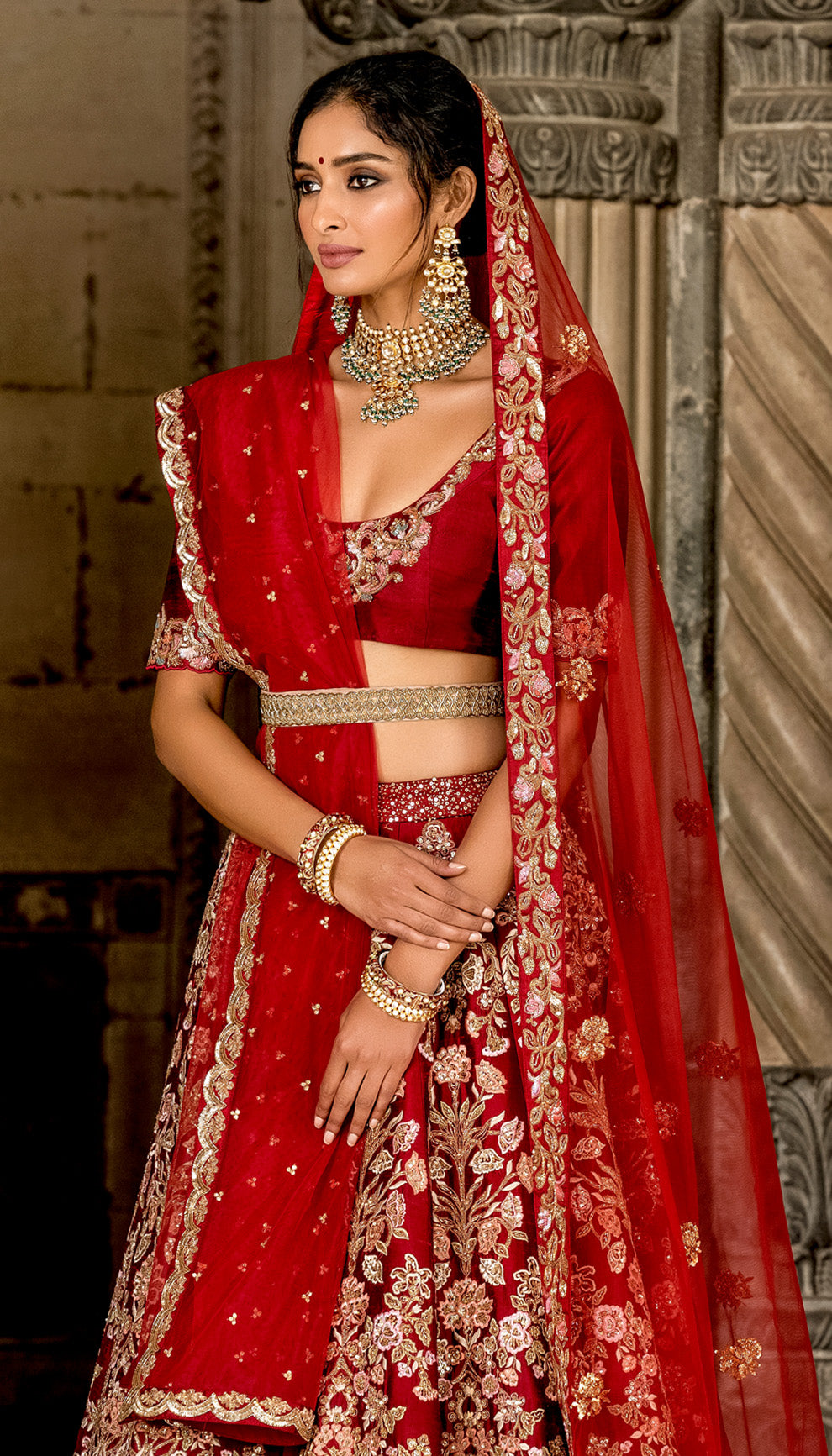 17th Century-Inspired Maroon Lehenga with Mogul Butta Embroidery