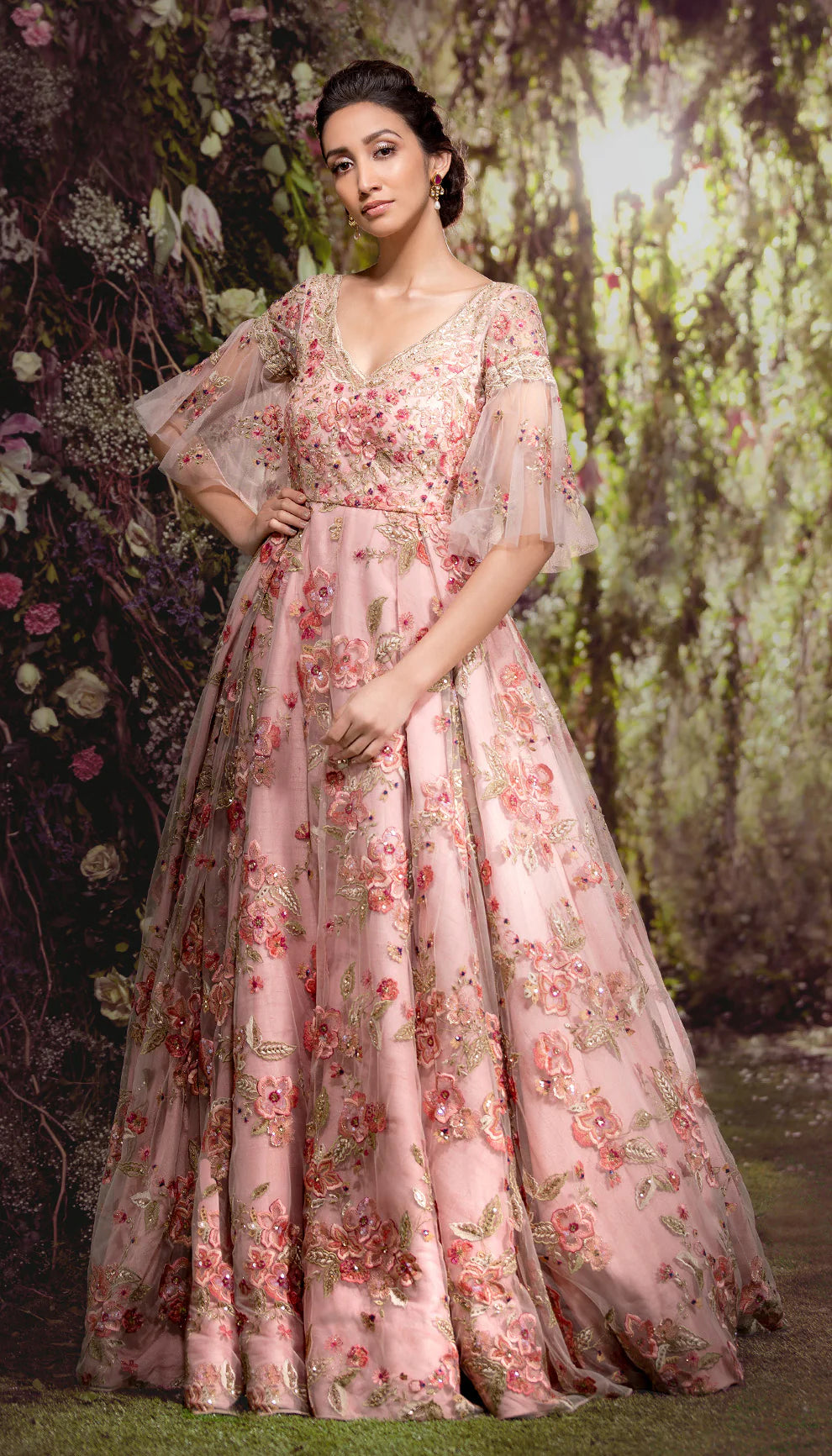The Blush Pink Dusty Rose Embroidered Tulle Gown - Shyamal & Bhumika The Blush Pink Dusty Rose Embroidered Tulle Gown - Shyamal & Bhumika