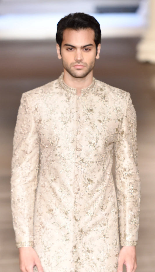 Moon Beige Raw Silk Sherwani