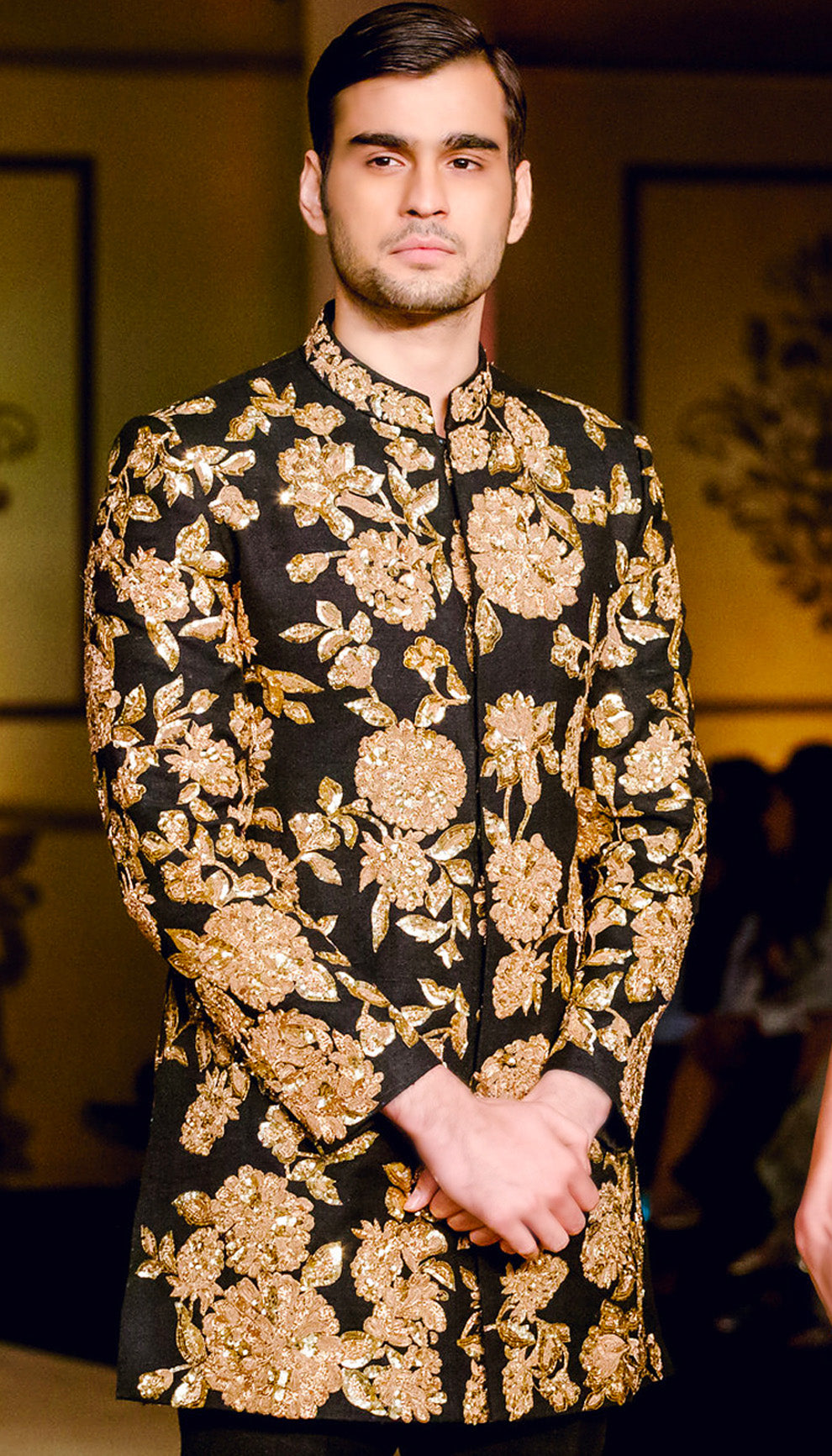 The Black Matka Silk Jacket with Floral Gold Embroidery