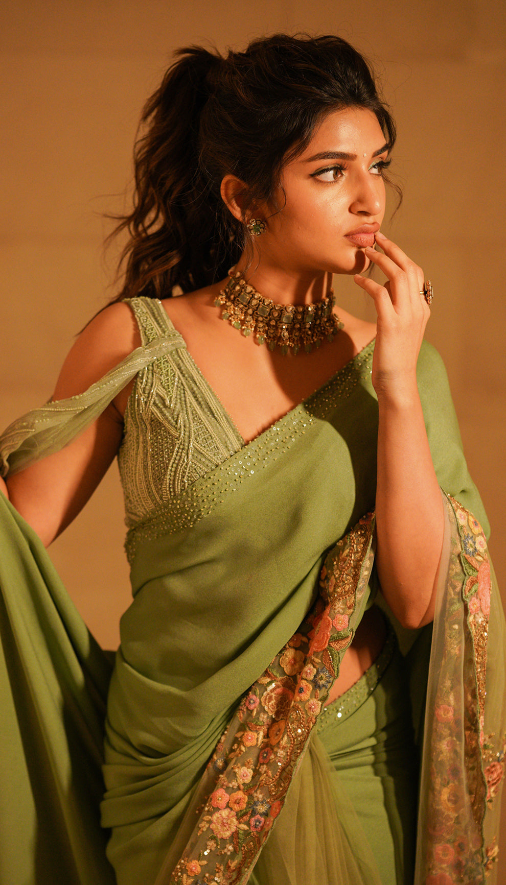 Sreeleela in floral hem saree by shyamal & bhumika