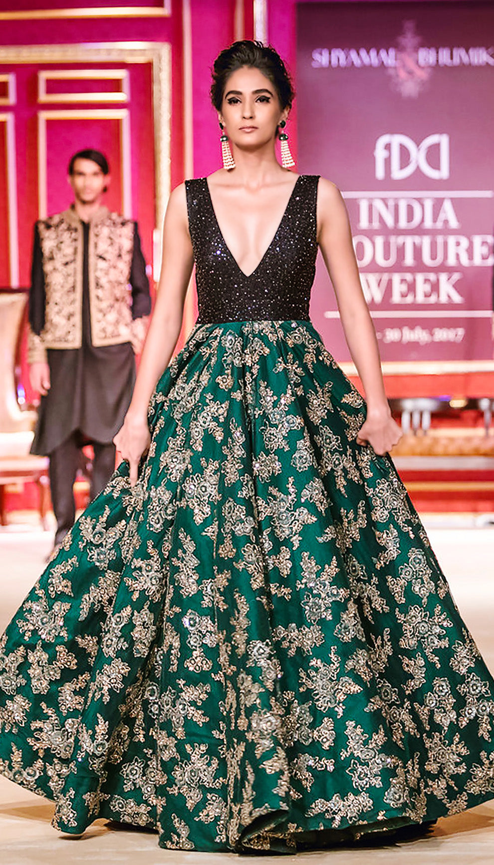 The Forest Green Embroidered Bias Gown - Shyamal & Bhumika The Forest Green Embroidered Bias Gown - Shyamal & Bhumika