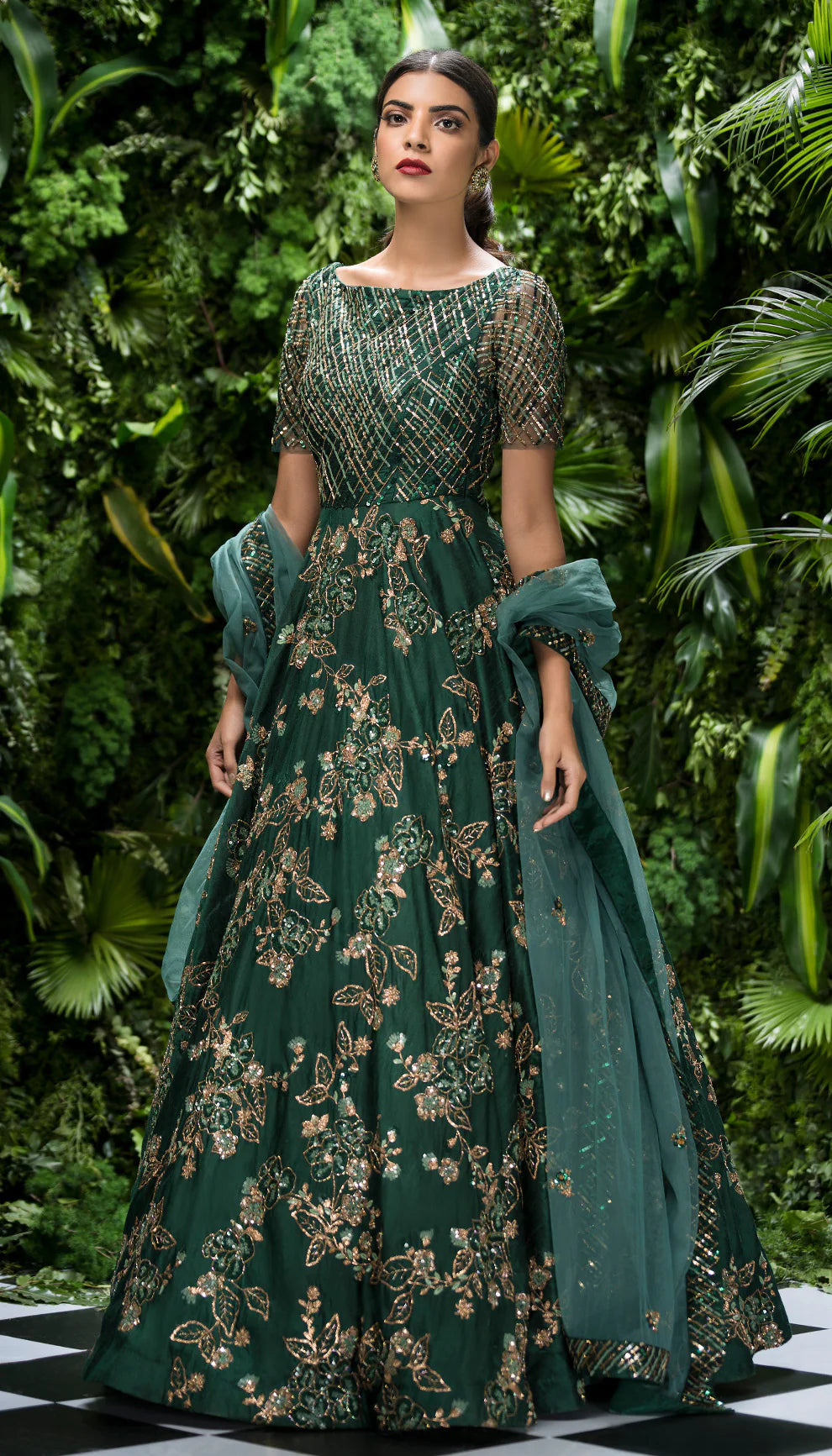 The Emerald Green Embroidered Bias Gown - Shyamal & Bhumika The Emerald Green Embroidered Bias Gown - Shyamal & Bhumika