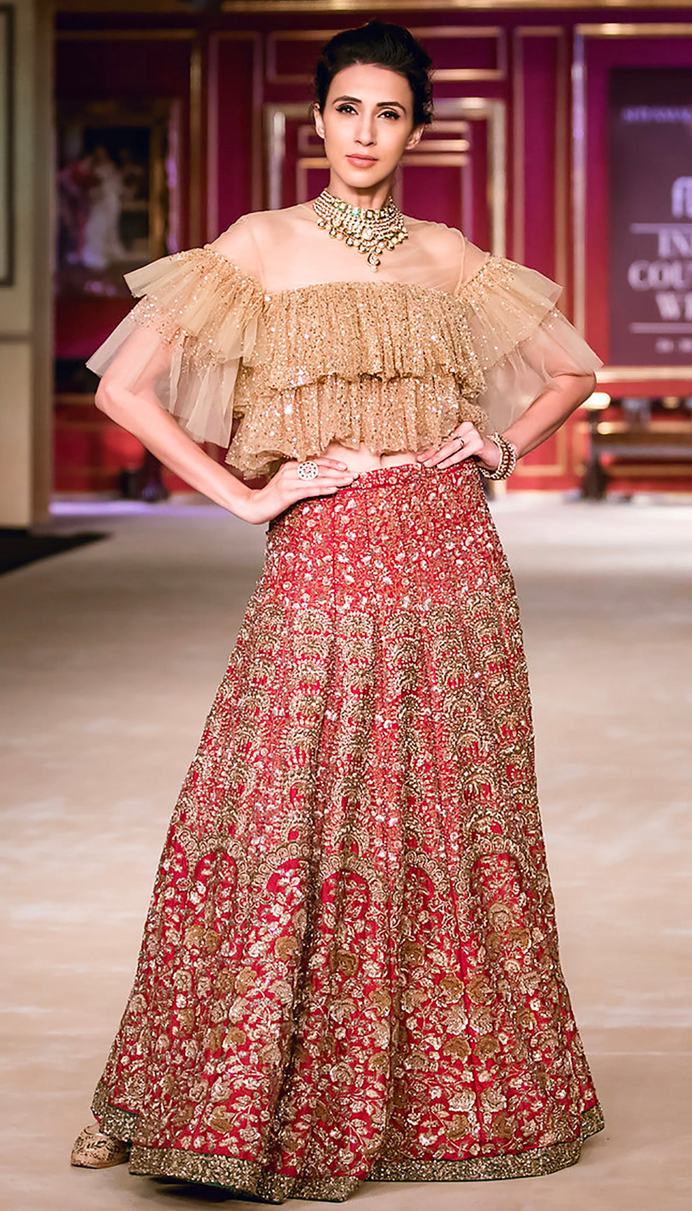 The Rust Red Raw Silk Embroidered Lehenga