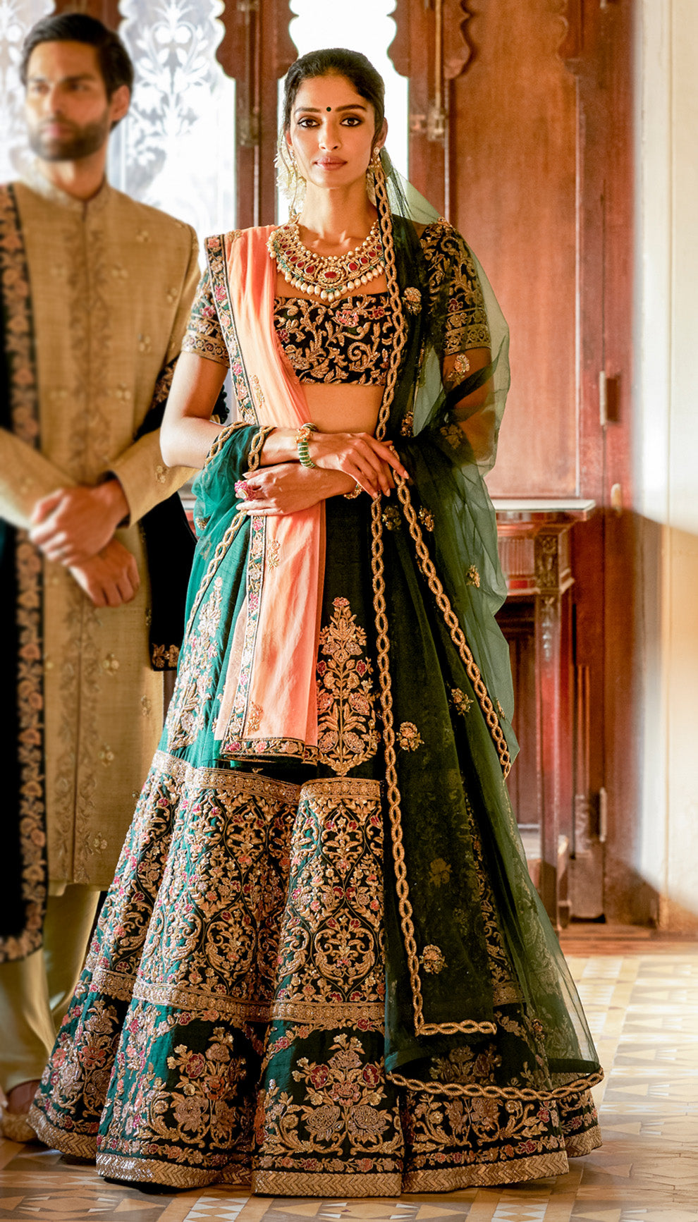 Saat Kamaan-Inspired Lehenga with Stained Glass Effect in Aari & Zardosi