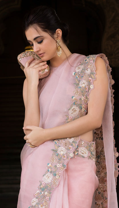 Blush Pink Silk Organza Saree