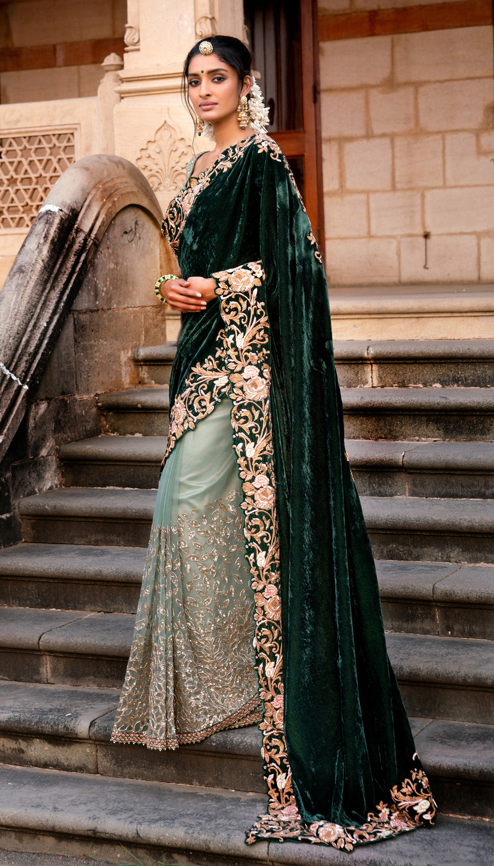 A Saree with Intricate Bel Kinaar Zardosi Border