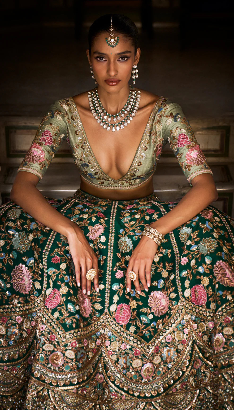 Pichwai  Green Lehenga