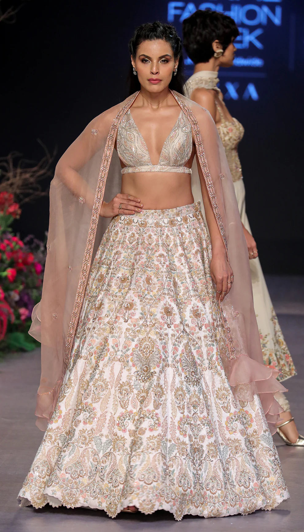 Shell Pink Baroque Swirl Lehenga