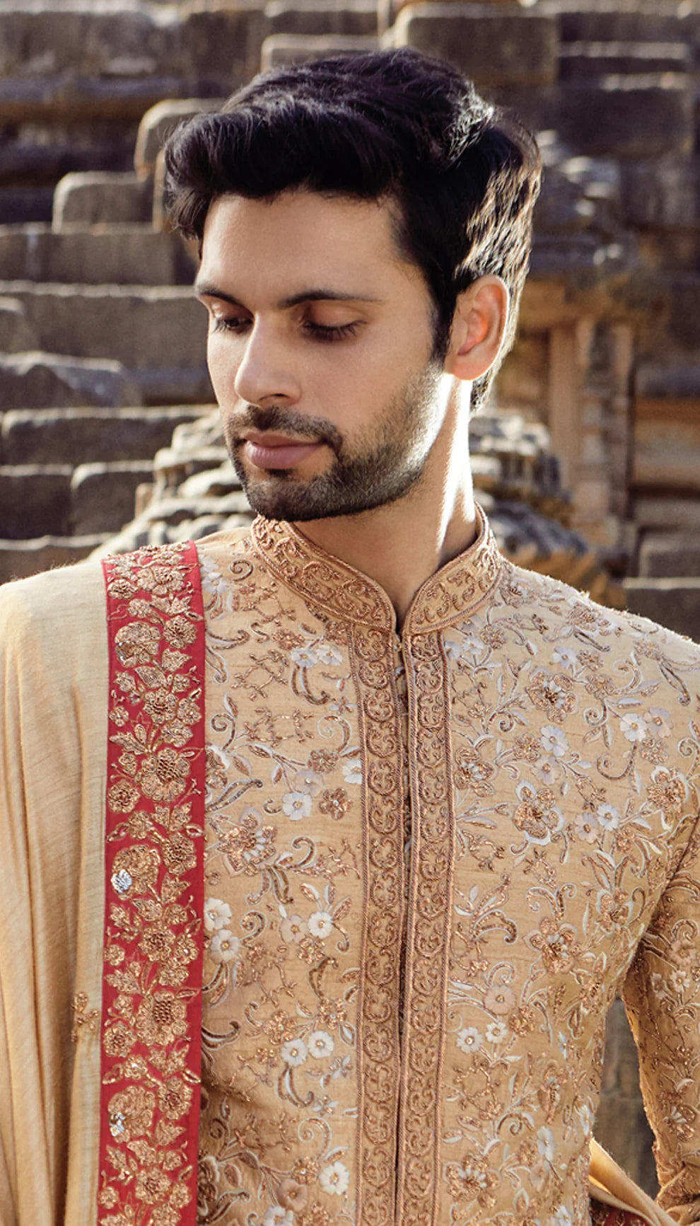 Champagne Jaal Embroidered Sherwani