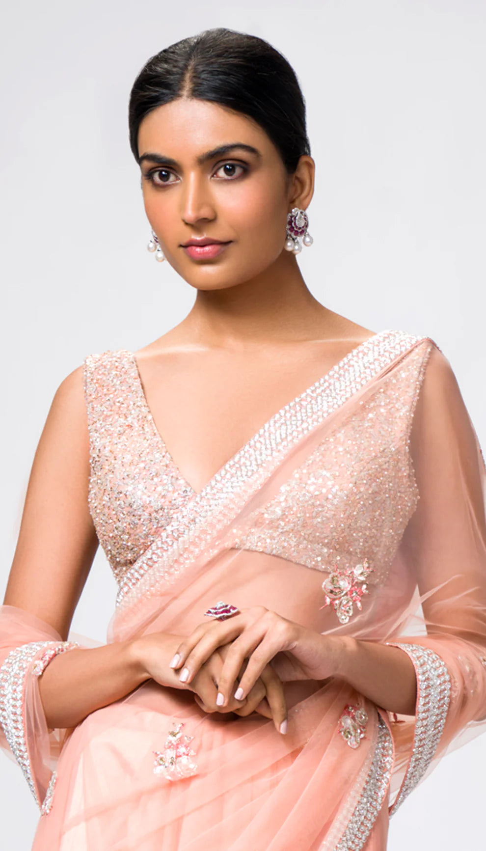 A Peach Tulle Saree