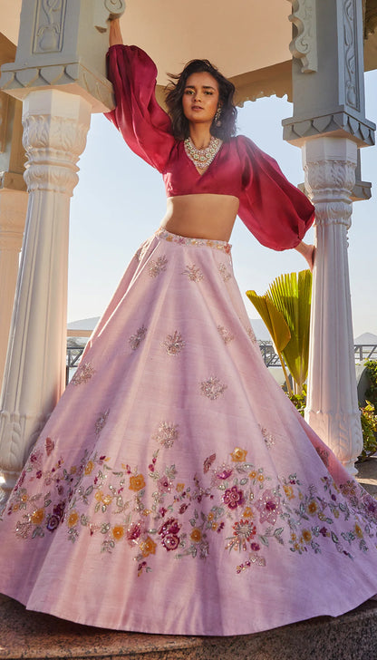 Pale Pink Raw Silk Lehenga