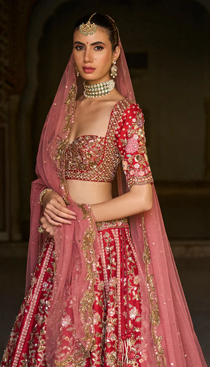 Red Pichwai Lehenga