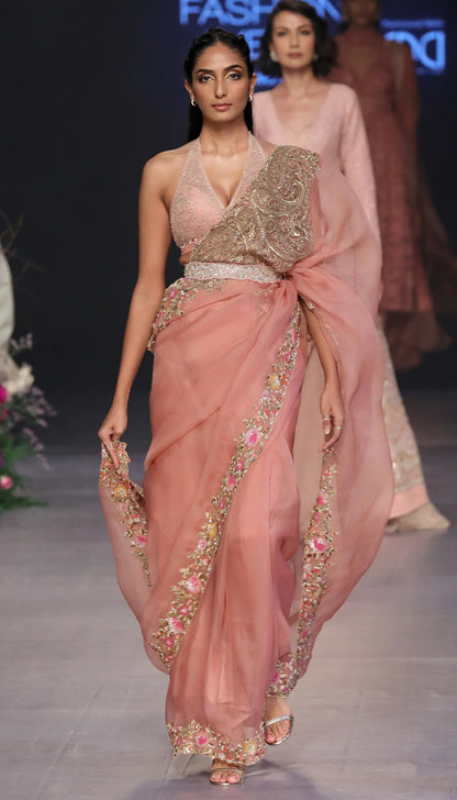 Salmon Pink Marodi Saree