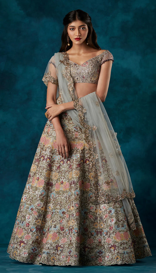 Fog Grey Thread Lehenga