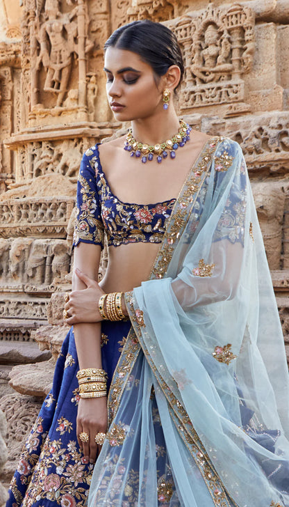 Navy Blue Bouquet Lehenga