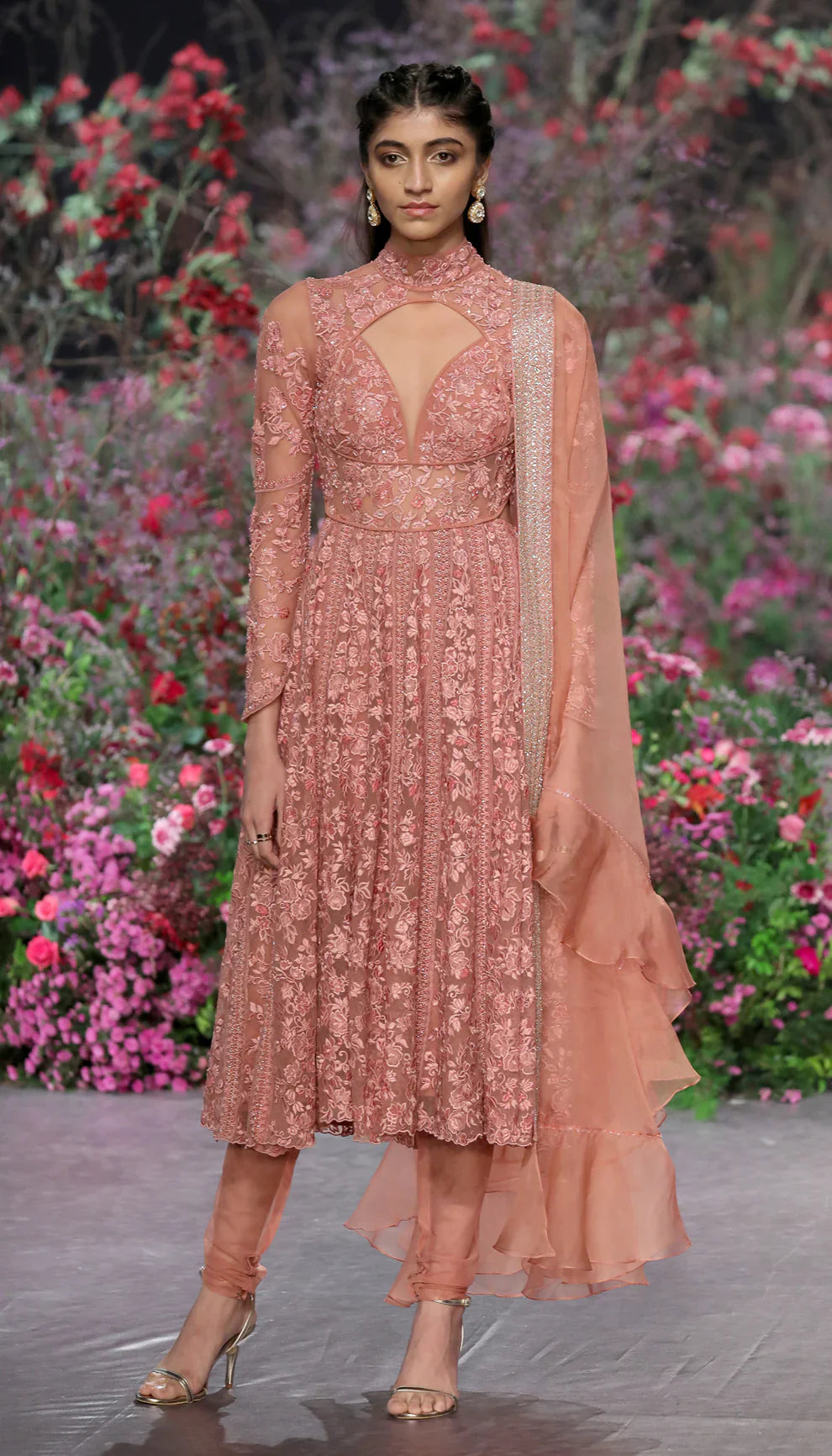 The Salmon Pink Embroidered Kalidar Dress The Salmon Pink Embroidered Kalidar Dress